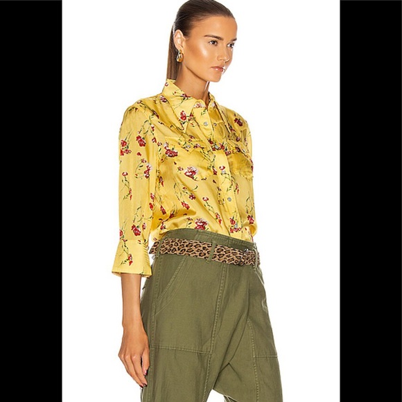 R13 Exaggerated Collar Cowboy Shirt -Yellow Floral - Picture 8 of 9